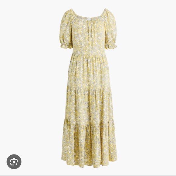 J. Crew Dresses & Skirts - J. Crew Yellow Floral Puff-sleeve tiered midi dress